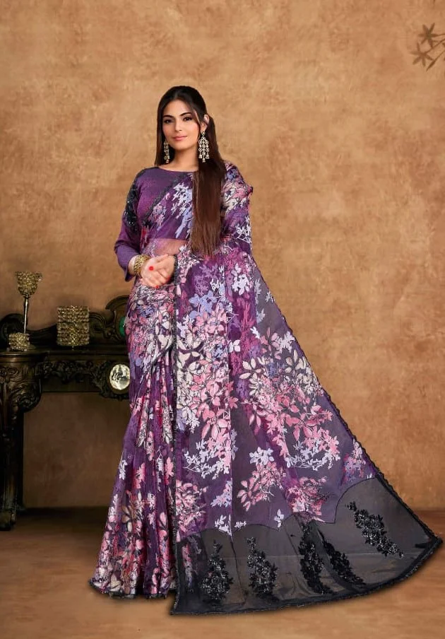 Floral Printed Designer Lehenga – Purple & Multicolor